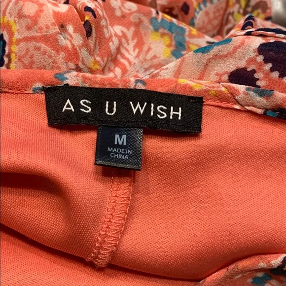 🌹As U Wish • Boho Coral Floral Spring Summer DEEP VEE Mini Dress - Picture 10 of 12